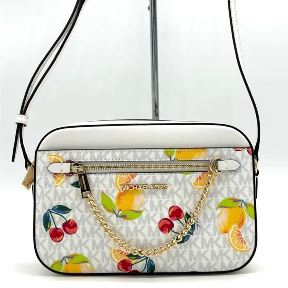 Michael Kors Large EW Zip Chain Xbody Crossbody Bag Optic White Multi